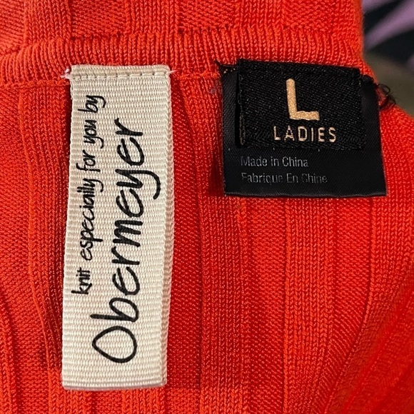 OBERMEYER DIVINE MOCK NECK ORANGE RIBBED CABLE KNIT STRETCH PULLOVER SKI SWEATER - Picture 12 of 14